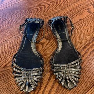 Fendi metallic caged ankle strap leather flats
